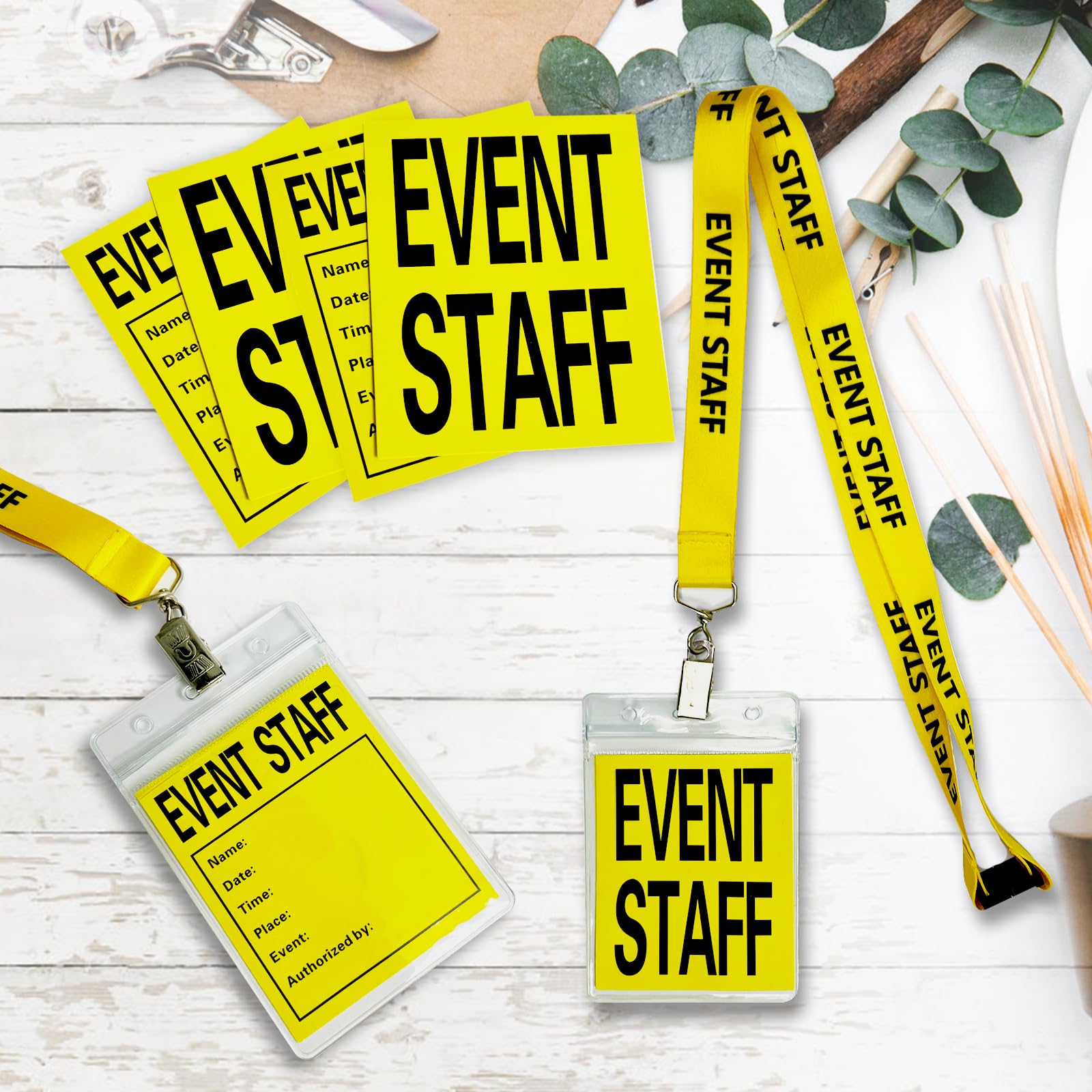 25 Set Yellow Event Staff Lanyard, with Plastic Card Holder and Pass Card, Identifiable Event Lanyard, for Conference School Concert Backstage and Other Activities