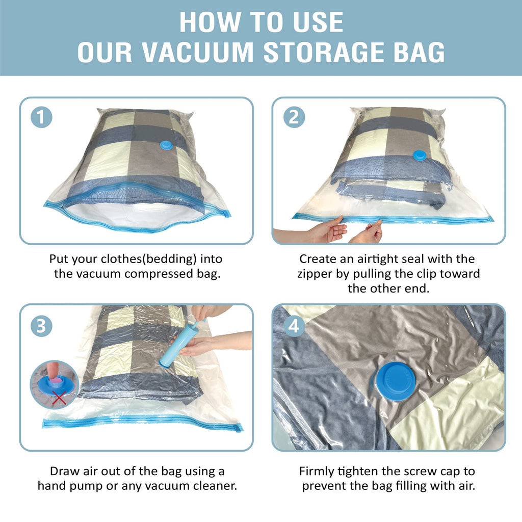 Cozy Essential Vacuum Storage Bags, 80% Compression Vacuum Seal Space Saver Plastic Packaging Bags for Clothes, Blankets, Pillow, Bedding, Comforters, Sealer Clothing Storage,8 Combo