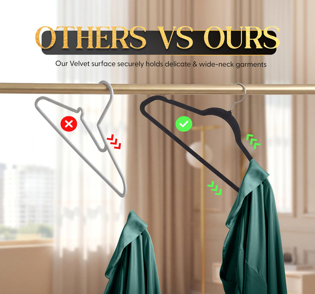 Beddora Black Velvet Hangers 50 Pack,Heavy Duty Coat Hanger for Closet - Felt Hangers for Space Saving Clothes Hanger - Pant Hanger for Shirts, Jackets,Dresses,Suit