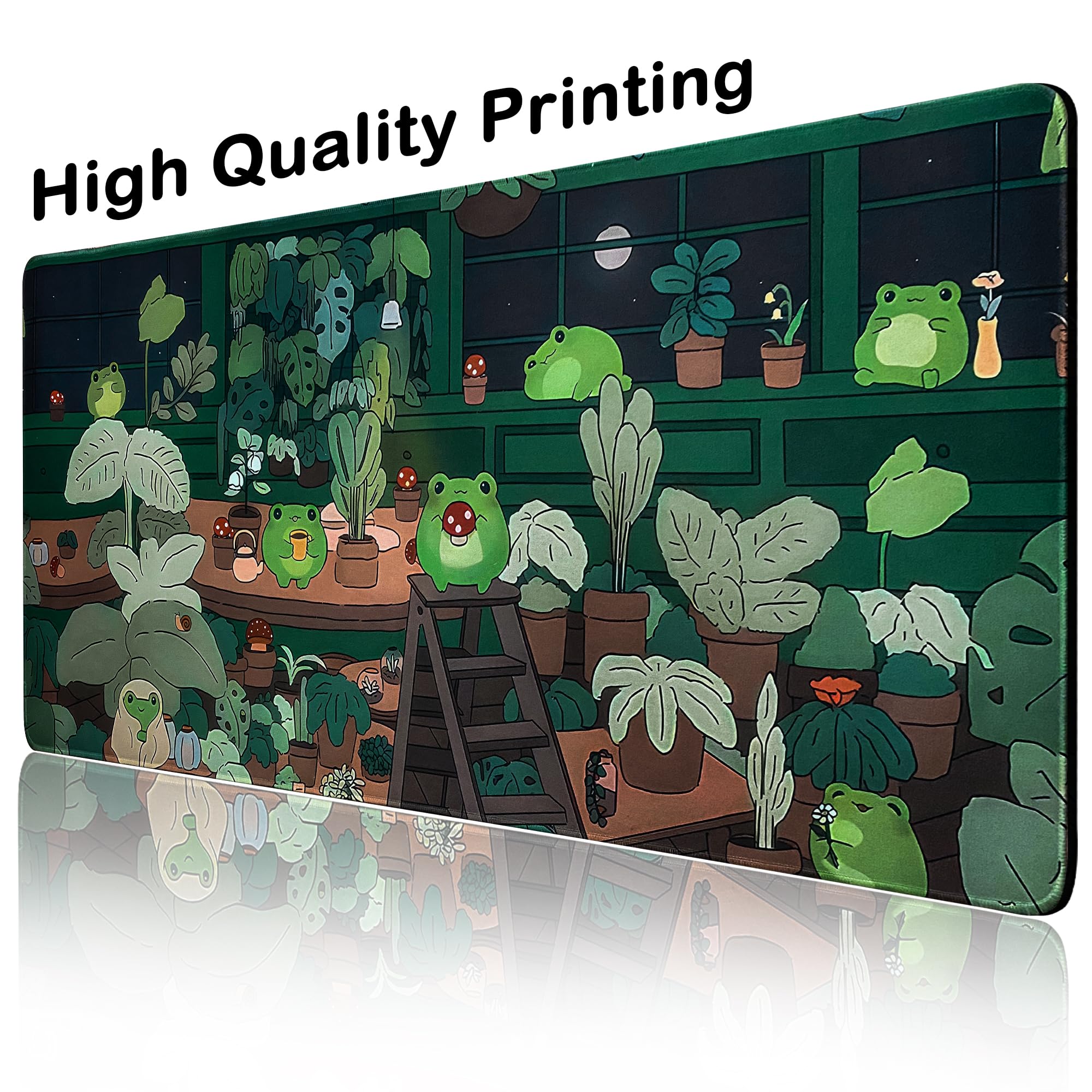 Green Mouse Pad, XXL Cute Anime Gaming Mouse Pad, 35x15.7x0.12 Inch Frog Desk Pad for Keyboard and Mouse, Large Kawaii Mousepad for Girls Women's Home Office Laptop PC Computer