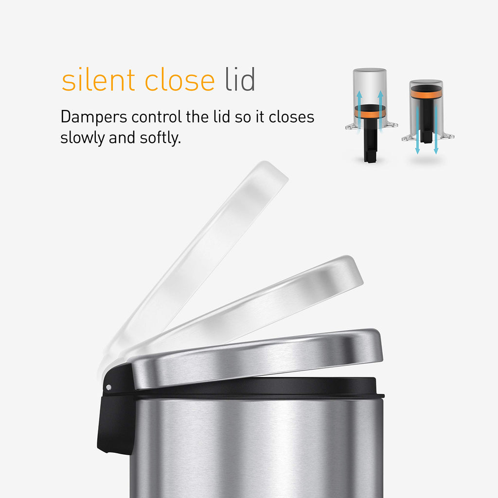 simplehuman 4.5 Liter / 1.2 Gallon Compact Stainless Steel Round Bathroom Step Trash Can, White Stainless Steel