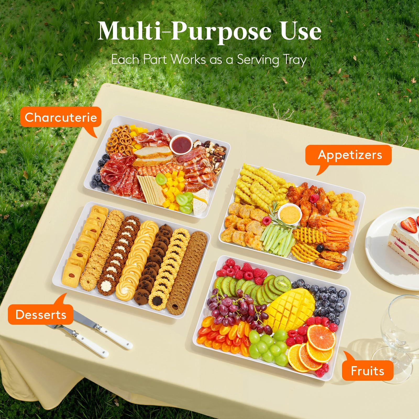 Lifewit Plastic Serving Tray, Serving Platters for Party, BPA Free Reusable Food Tray for Snacks, Food, Cookies, Set of 4, 14.45" x 9.45"