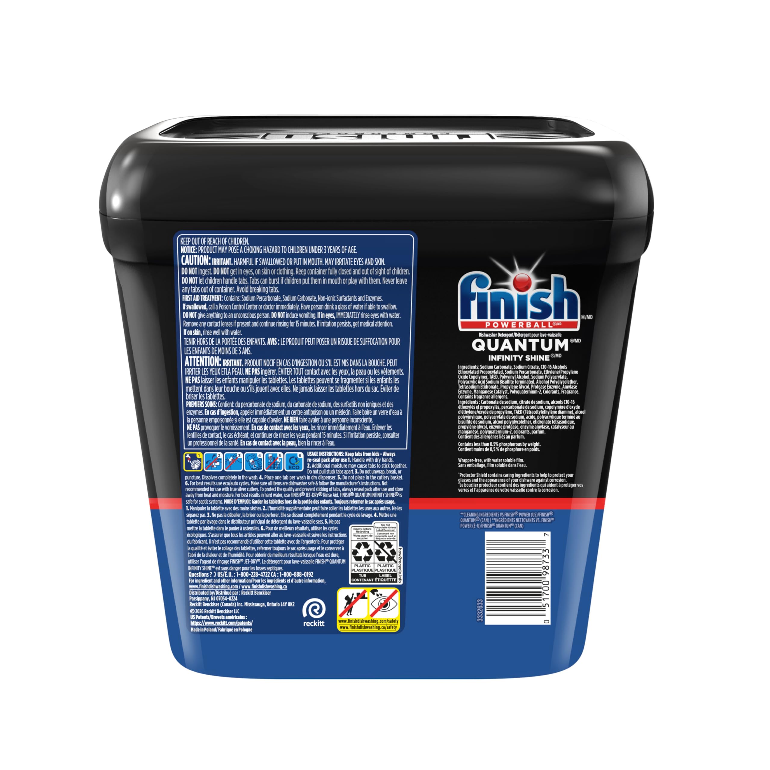 Finish® Quantum® Infinity Shine® Dishwasher Detergent Pods, 3 Chamber Formula with PowerBall, 2X Grease Fighting*, 24H Dried-On Stains, Shine Protection, No Pre-Rinse, 70 Tabs