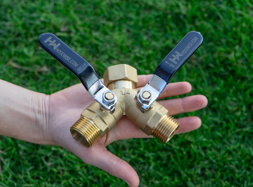 Hose Wise™ Premium Heavy Duty Garden Hose Y Valve Splitter 2 Way Long Handle 3/4" GHT