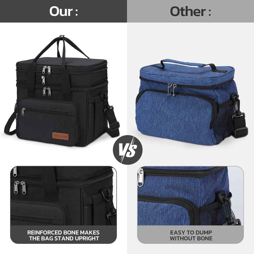 Maelstrom Lunch Bag Women,23L Insulated Lunch Box for Men Women,Expandable Double Deck Cooler Bag,Lightweight Leakproof Tote Bag with Side Tissue Pocket (Black)