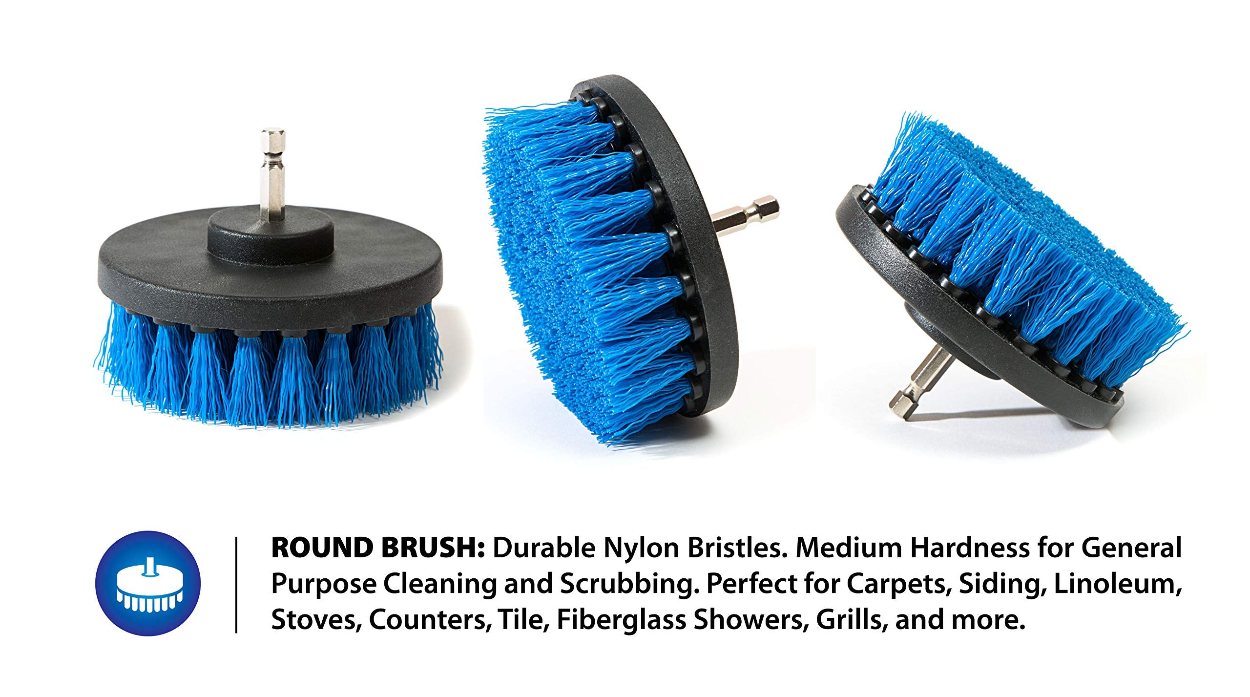 RevoClean 4 Piece Scrub Brush Power Drill Attachments-All Purpose Time Saving Kit-Perfect for Cleaning Grout, Tile, Counter, Shower, Grill, Floor, Kitchen, Blue & White