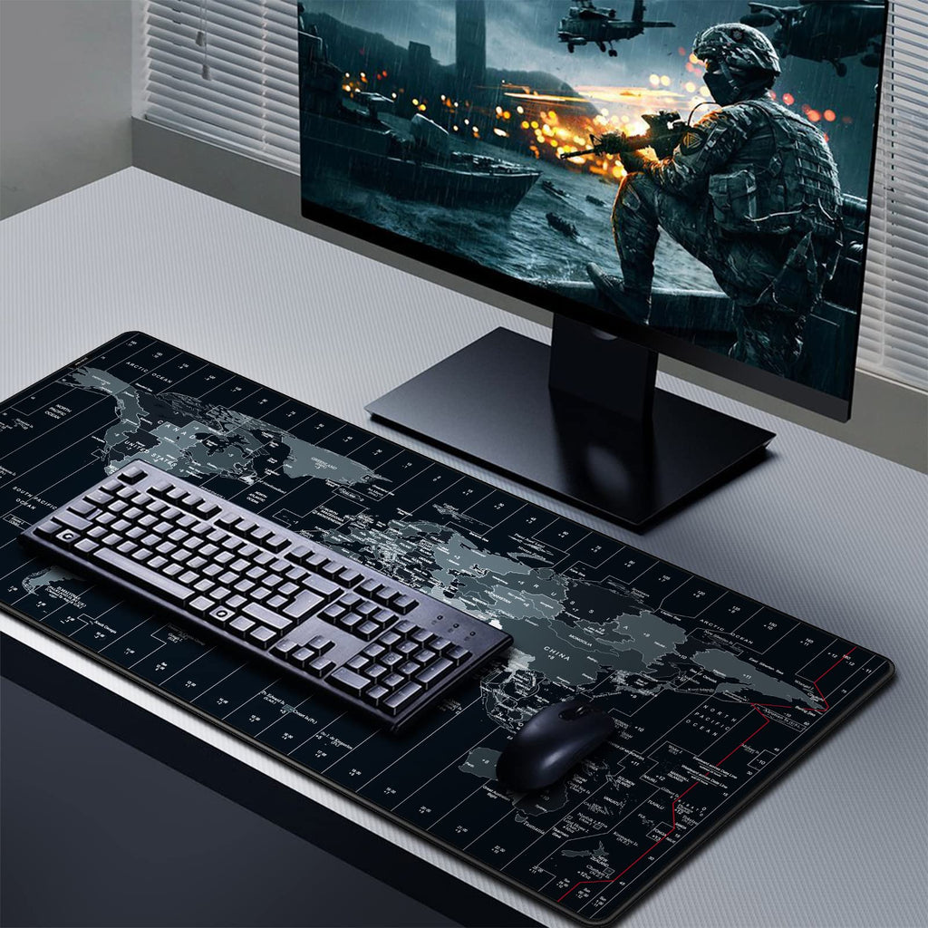 JIALONG World Map Extended Large Mouse Pad - 35.4 x 15.7 Inches Gaming Desk Mat with Anti-Slip Rubber Base | Superior Control Surface for Laptop, Computer and PC