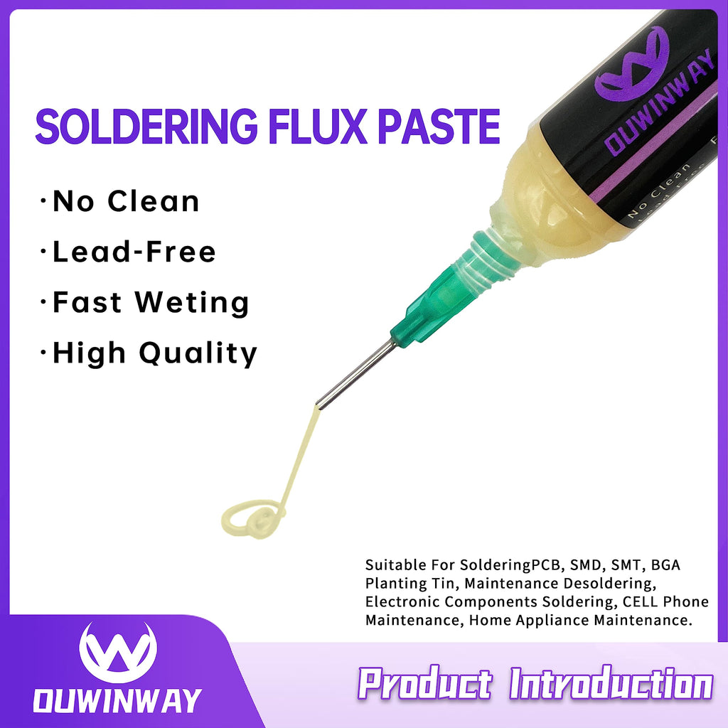 Ouwinway 4-Pack no Clean Soldering Flux Paste,Solder Flux for Electrical Soldering,for Copper Pipe Brazing, Tin Soldering,10cc/Bottle with 2-Pack Solder Wick