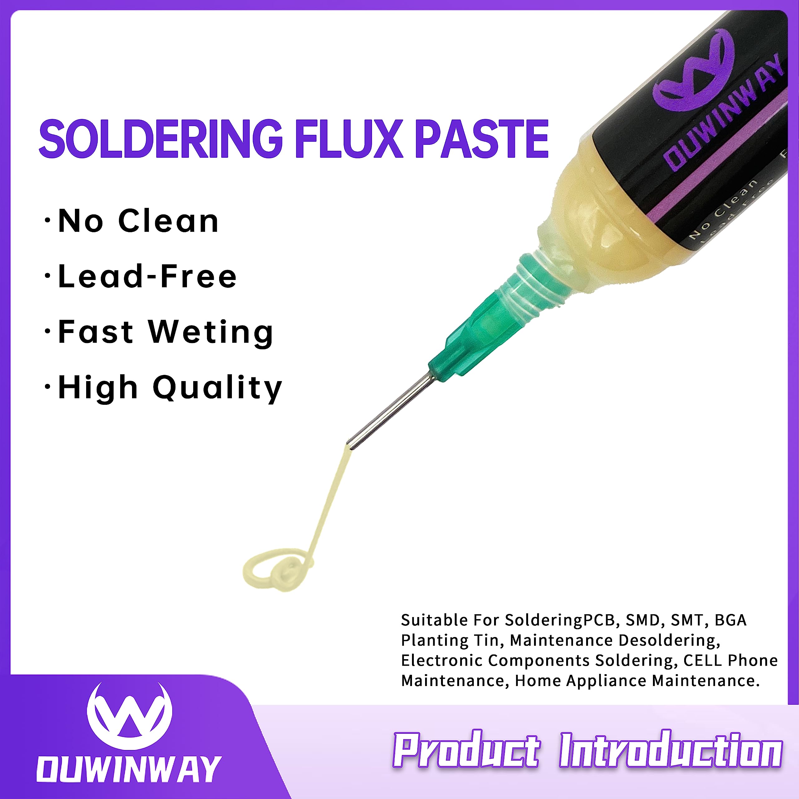 Ouwinway 4-Pack no Clean Soldering Flux Paste,Solder Flux for Electrical Soldering,for Copper Pipe Brazing, Tin Soldering,10cc/Bottle with 2-Pack Solder Wick