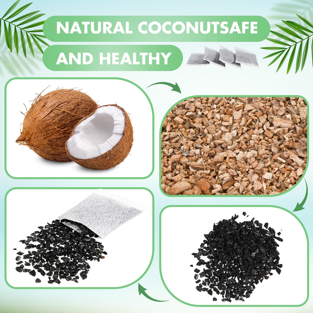 Lounsweer 100 Pcs Activated Charcoal Water Filter Coconut Shell Distiller Filters Activated Charcoal Sachets for Most Replacement Countertop Water Distillers
