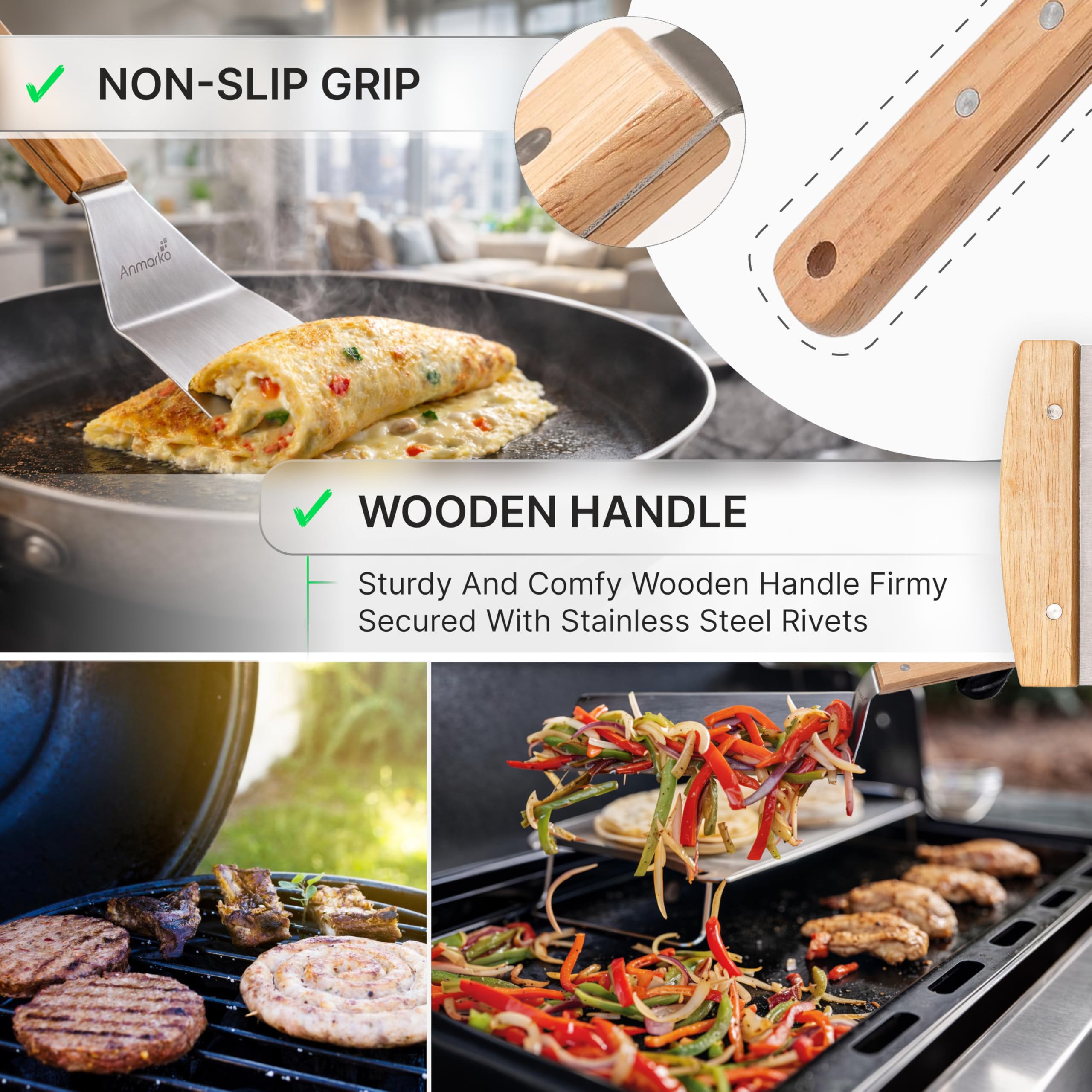 Professional Metal Spatula Set - Stainless Steel Spatula and Griddle Scraper - Heavy Spatula Griddle Accessories Great for Cast Iron Griddle BBQ Flat Top Grill - Commercial Grade