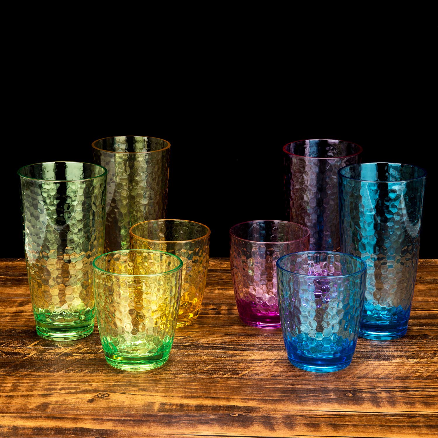 Set of 6 Hammered Style Drinking Cups 26-Ounce Large Acrylic Glasses Plastic Tumbler,BPA Free (Multi Color)