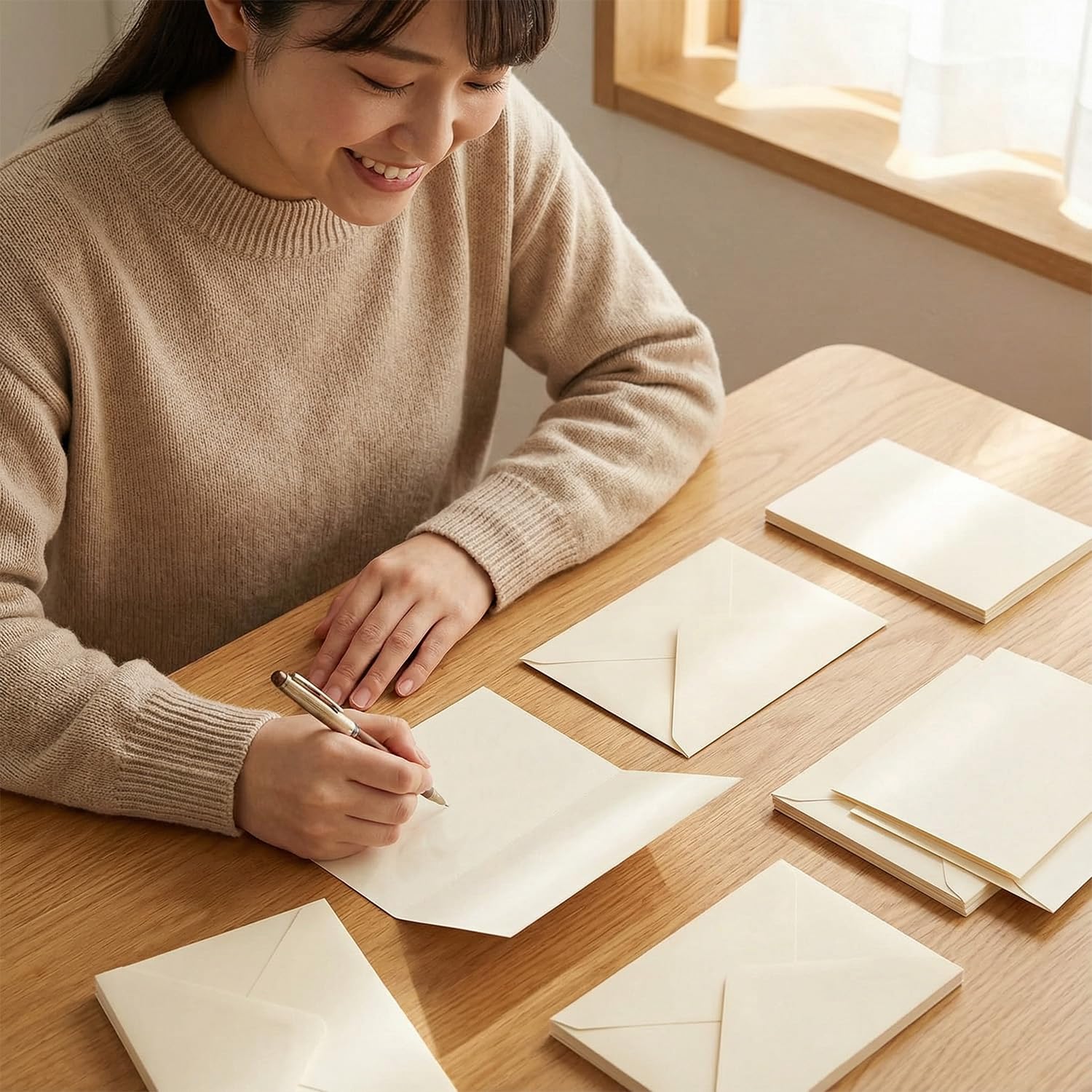 Acidea 50 Pack Ivory A6 Envelopes with Plain Cards, 120GSM Envelopes with 250GSM Folding Blank Cards and Gold Stickers, Perfect Stationary Set for Wedding Invitations, Birthday, Holiday, Greeting Card