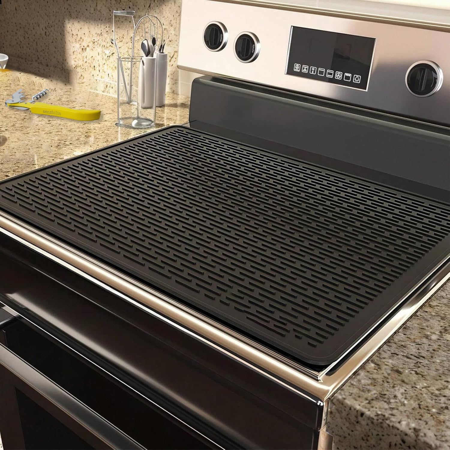 Silicone Stove Top Cover for Electric Stove - Silicone Stove Mat for Glass Top Stove, Glass Cooktop Protector, XL Dish Drying Mats Kitchen, Range Covers Electric Stove (Black,28x20inch)