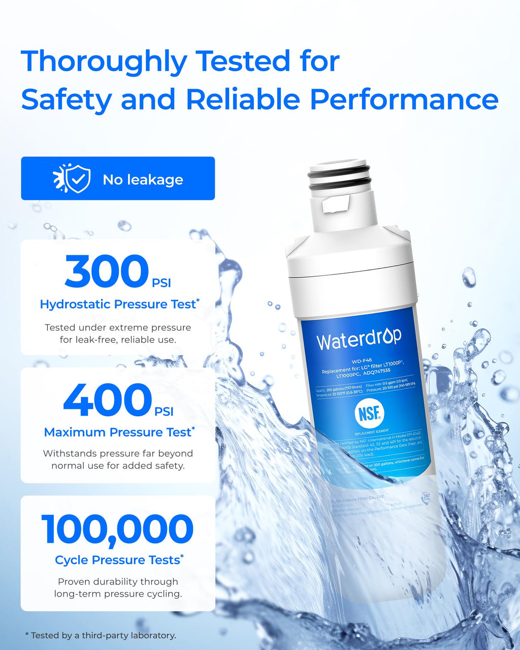 Waterdrop LT1000PC ADQ747935 Refrigerator Water Filter and Air Filter, Replacement for LG® LT1000P®, LMXS28626S, LFXS26973S, LFXS26596S, LFXS28596S, ADQ74793501, ADQ74793502 and LT120F®, 2 Combo