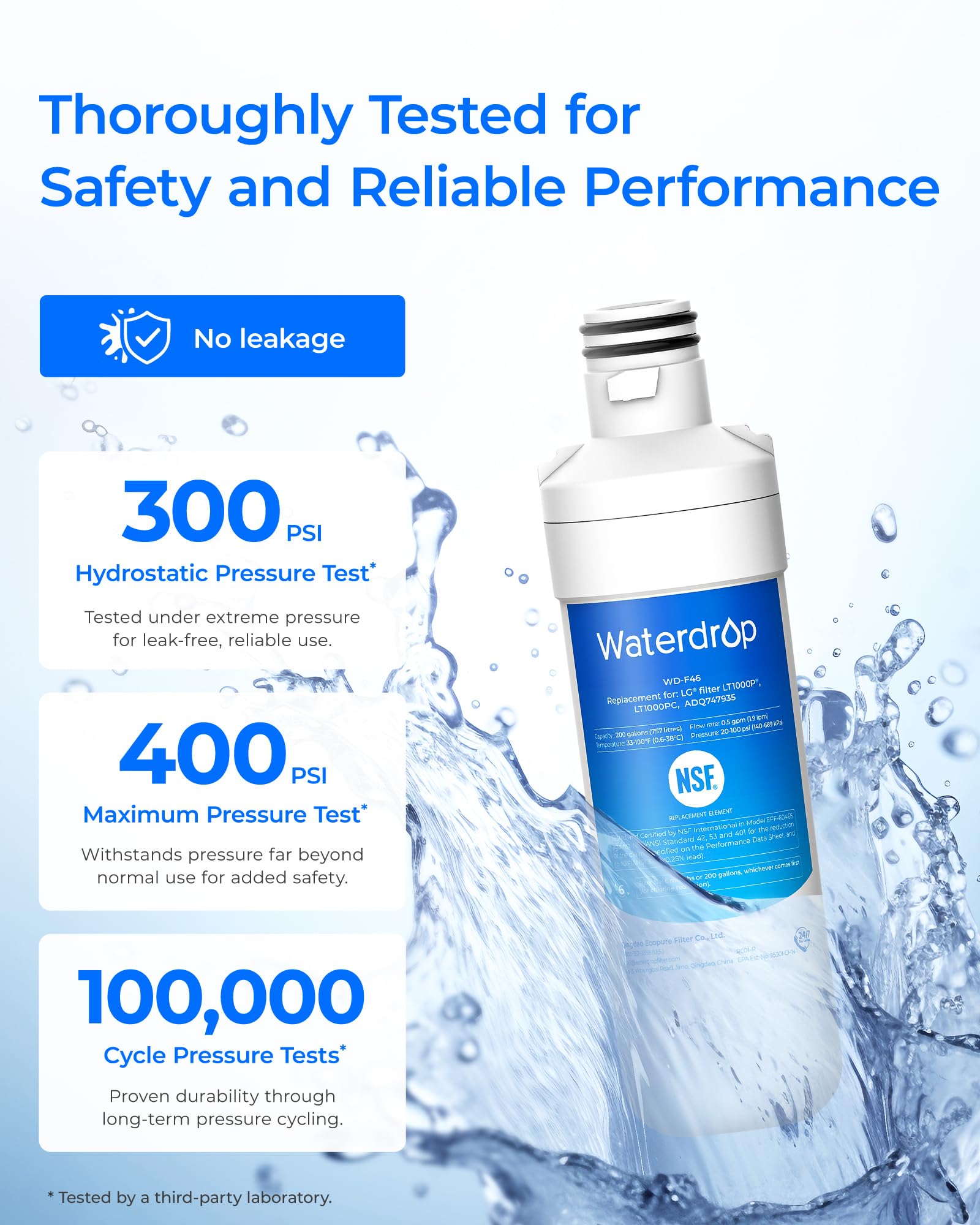 Waterdrop LT1000PC ADQ747935 Refrigerator Water Filter and Air Filter, Replacement for LG® LT1000P®, LMXS28626S, LFXS26973S, LFXS26596S, LFXS28596S, ADQ74793501, ADQ74793502 and LT120F®, 2 Combo