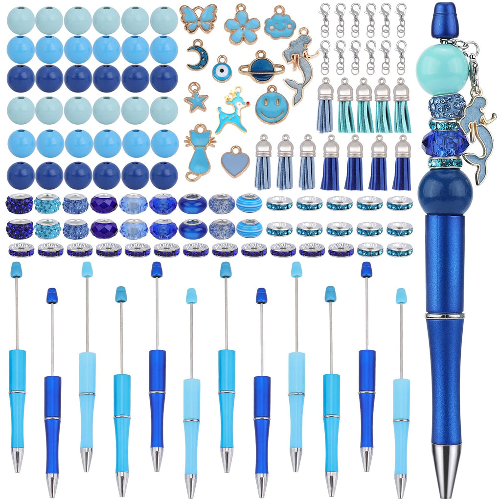 HUAAPLEVLA 12pcs DIY Beadable Pens Bulk Pens for Beads Beaded Pen Kit for Students Teacher Office Supplies DIY Making Gifts(Blue)