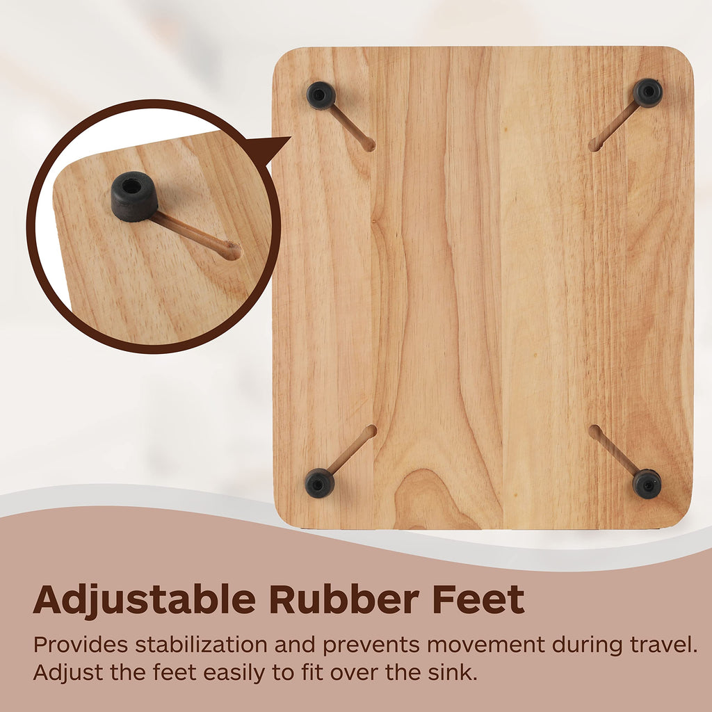 TonGass 15"x13"x3/4" RV Sink Cover with Adjustable Rubber Feet, Camping Cutting Board, Solid Oak with Food-Safe Oil Finish, Dual Purpose Sink Cover Cutting Board Add Counter Space in RV Kitchen