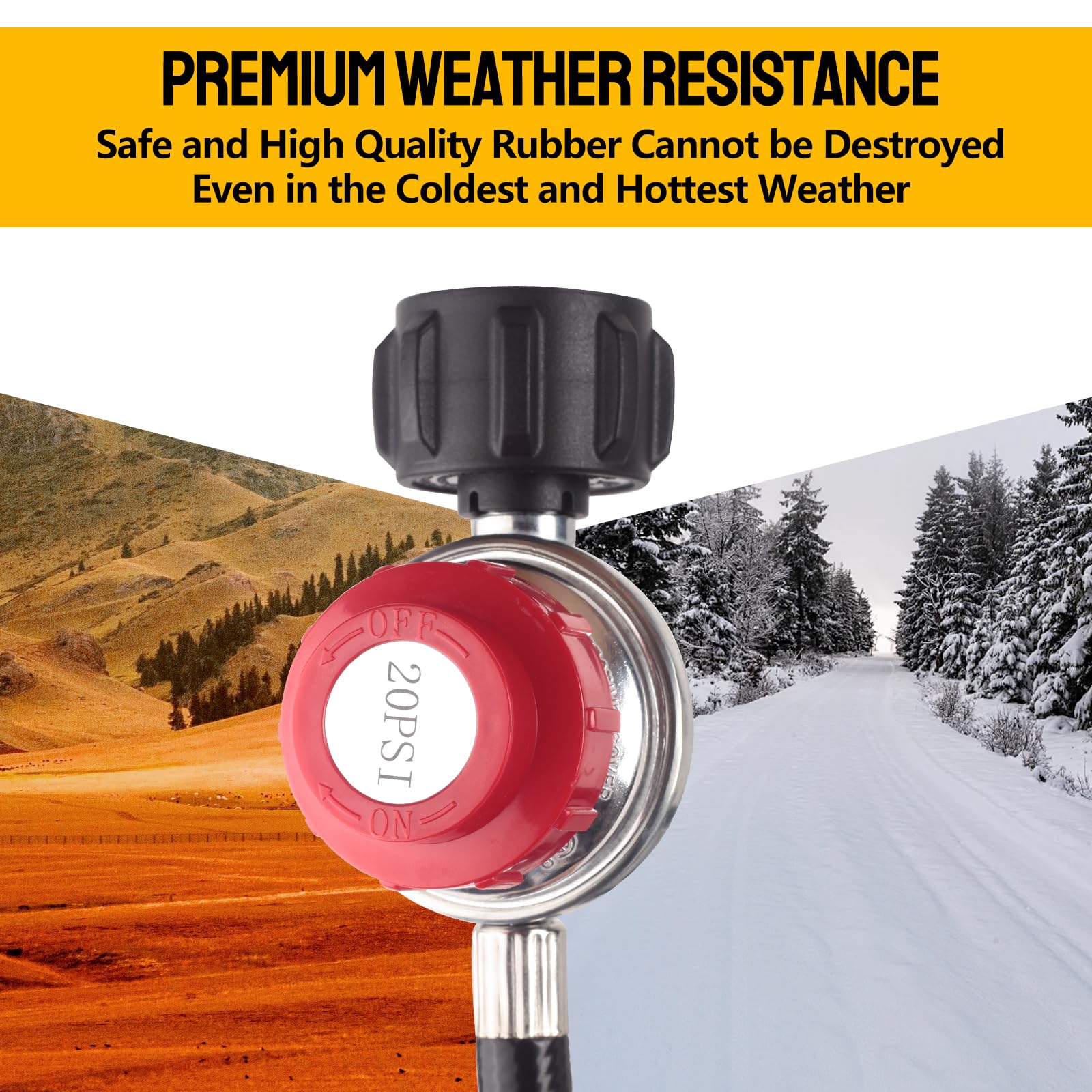 Onlyflame 12FT High Pressure 0-20 PSI Adjustable Propane Regulator and Hose - Grill Connector with Hose for Tabletop Grill, Fire Pit, Turkey Fryer and More