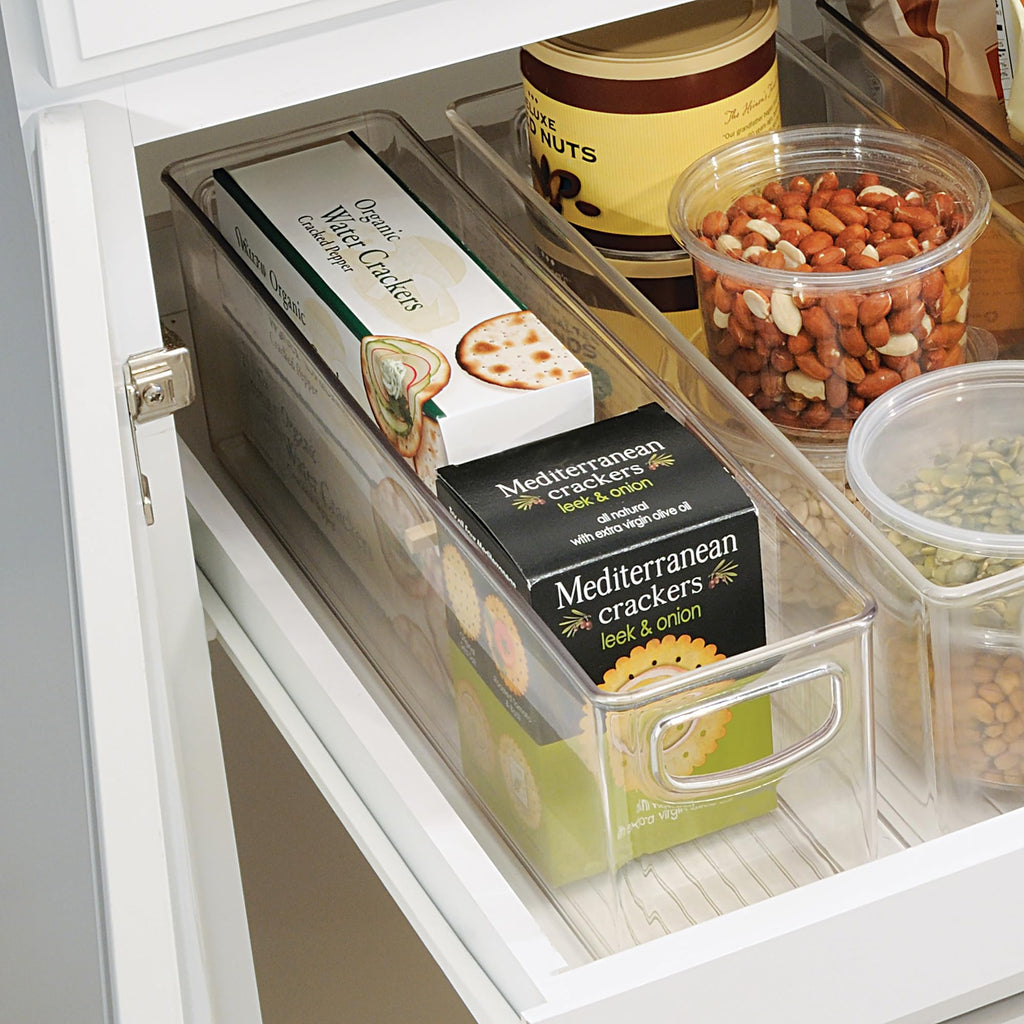 iDesign Plastic Stackable Pantry Bin - Storage Bin with Handles for Cabinets or Fridge - Set of 2 - Clear