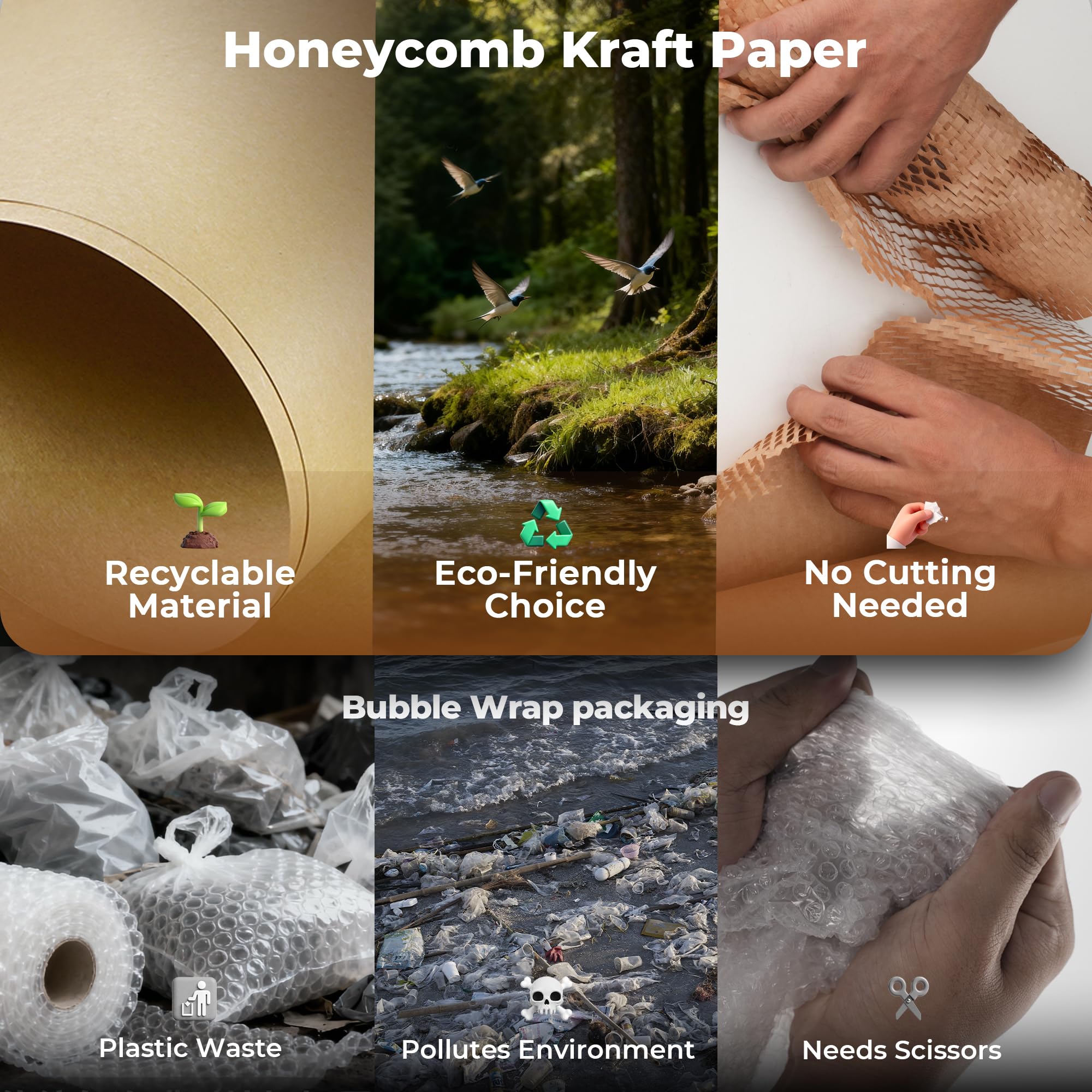 Tera Honeycomb Packing Paper Eco-friendly: 15"x100' Recyclable Cushioning Wrap for packaging Moving Supplies Shipping Boxes Gift Wrapping Paper Alternative to Bubble Wrap with 20 Fragile Sticker