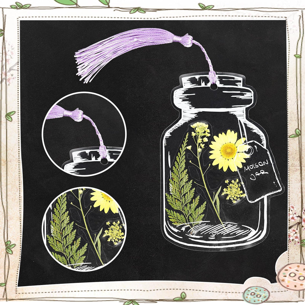 103PCS Bookmark Making Kit, Kaluofan DIY Bookmark Transparent Dried Flower Bookmarks Kit with Abundant Bottle Bookmarks Dried Flowers Tassels and Tweezer