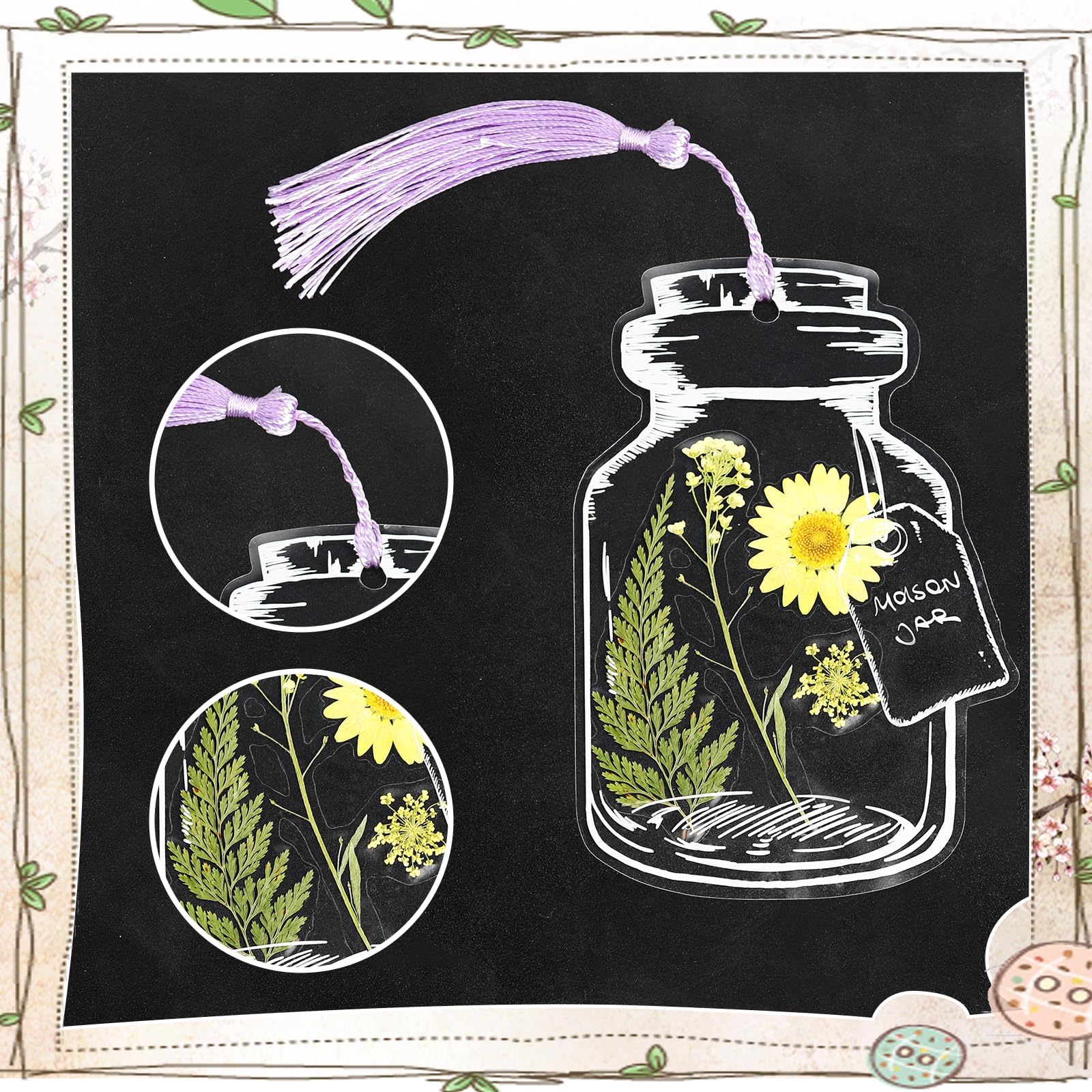 103PCS Bookmark Making Kit, Kaluofan DIY Bookmark Transparent Dried Flower Bookmarks Kit with Abundant Bottle Bookmarks Dried Flowers Tassels and Tweezer