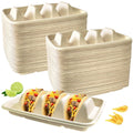 100PCS Disposable Taco Holder Stand,Disposable Taco Plates with 3 Dividers Stylish Rack Holds Up to 3 Tacos Each,Fiesta Holder for Taco Tuesday Lazy Susan Taco Bar,Food Serving Tray- Microwave Safe