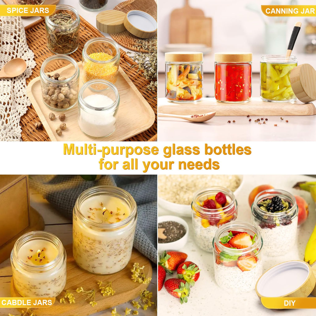 AISIPRIN 12-Piece 8oz Glass Jars with Bamboo Lids, Multi-Purpose Spice & Canning Jars, Includes 210 Labels and Marker