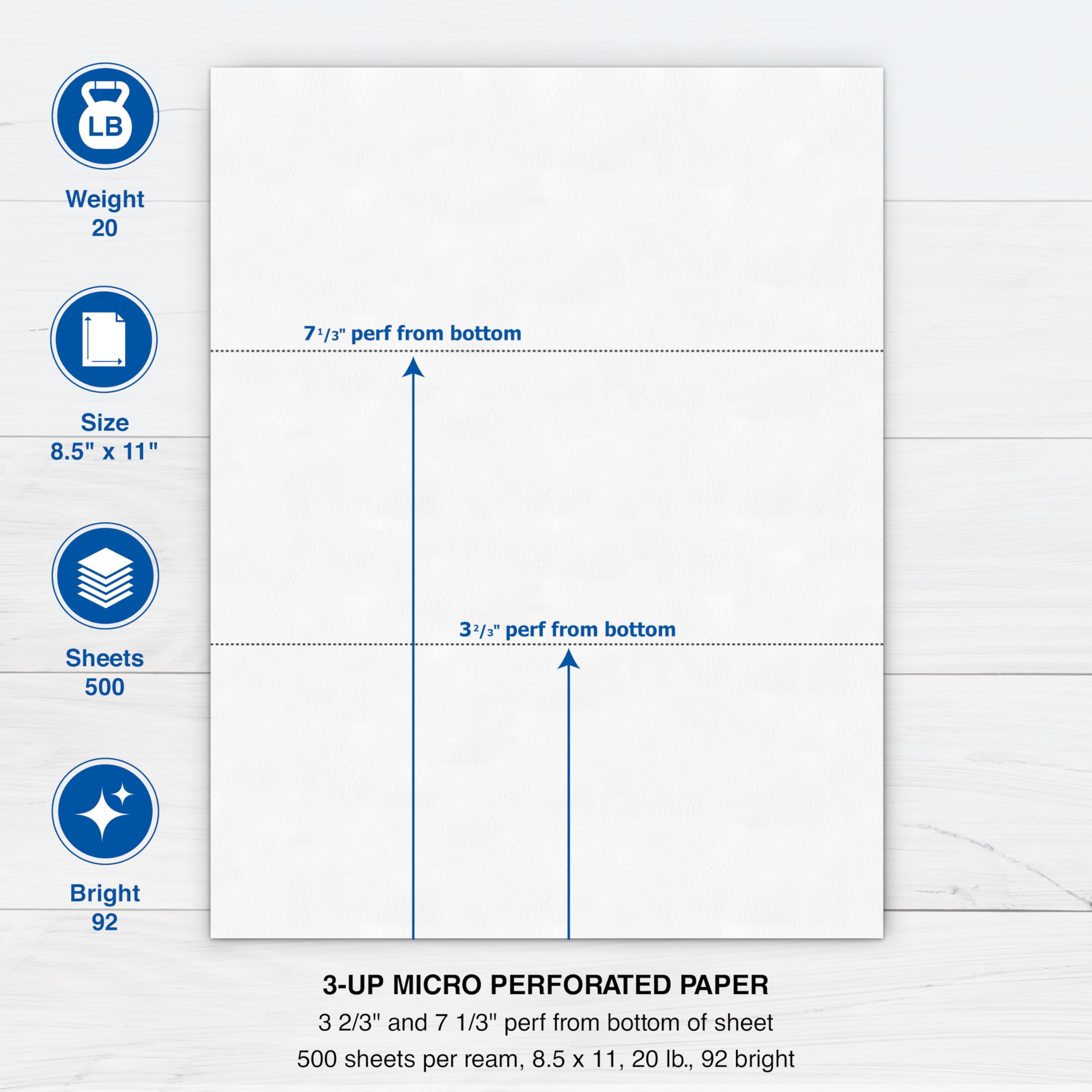 Printworks Professional Perforated Paper, 3.66 Inches, 7.33 Inches, 20lb, Letter Size (8.5 x 11), White, 500 Sheets (04120)
