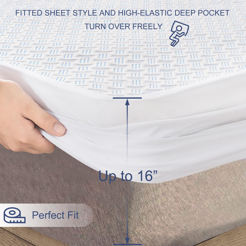ACCURATEX Bamboo Mattress Protector Queen Size-100% Waterproof Breathable&Cooling 3D Air Fabric Mattress Cover -Washable Soft Smooth Noiseless Mattress Pad Cover,16'' Fitted Deep Pocket(60''×80'')