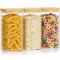 KEYWING 50oz Airtight Glass Storage Containers with Lids Set of 3, Square Glass Jars with Bamboo Lids, Kitchen Pantry Storage Canister for Flour, Sugar, Cereal, Coffee Beans, Pasta, Cookies & Tea