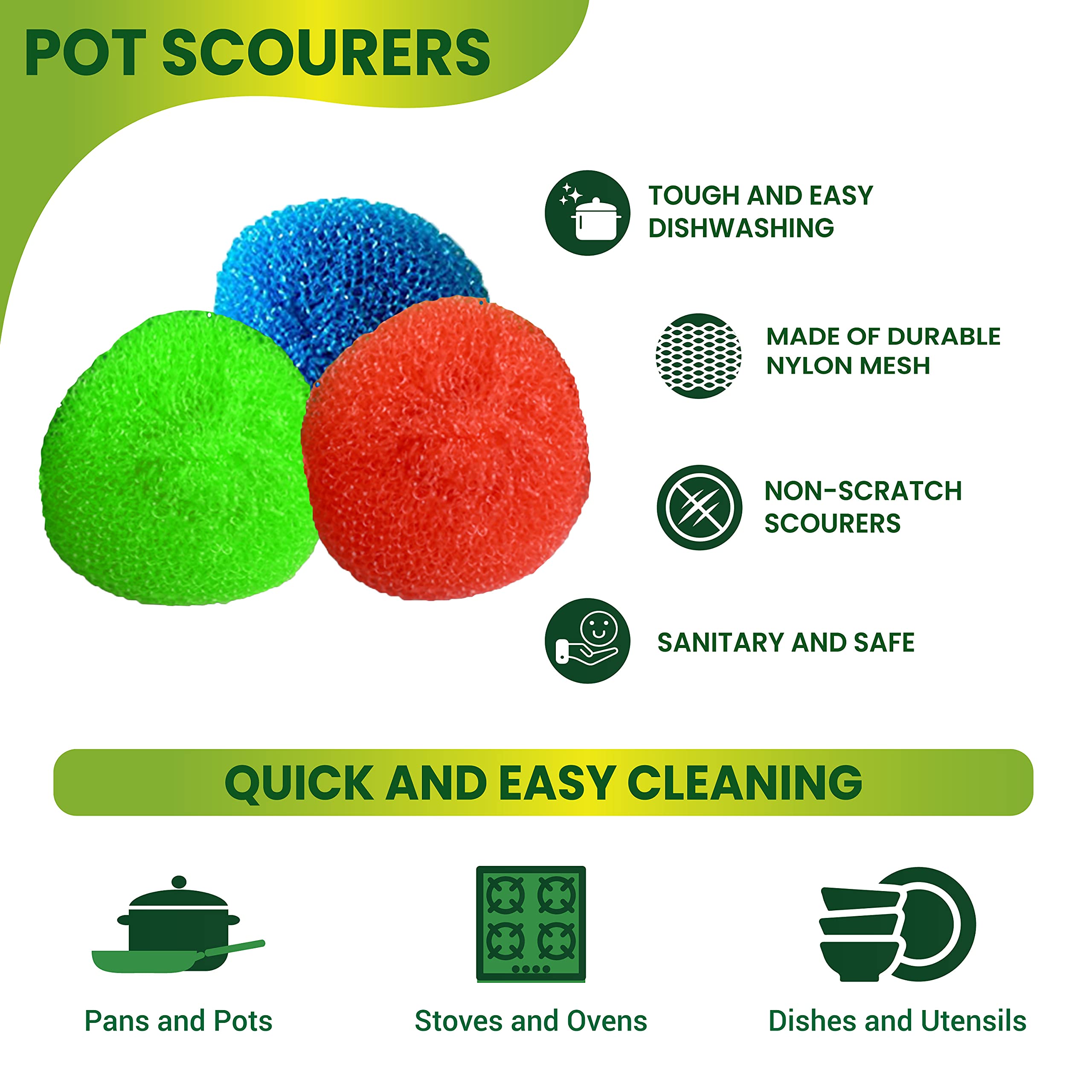 18 Round Nylon Dish Scrubber Scouring Pads By Scrub-It -3 Packs Of 6 Scour Pads - Assorted Colors - Tough and Durable - Non-Scratch for Non-Stick Cookware -