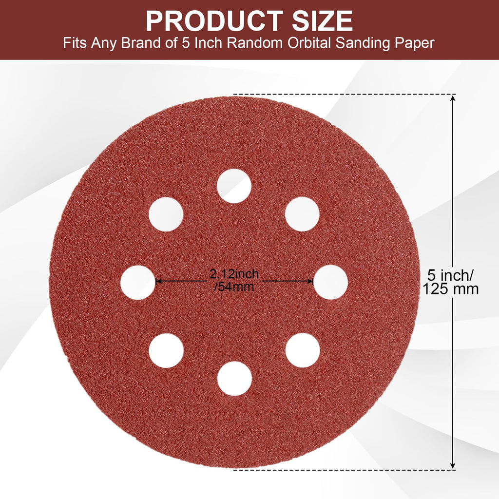 VFINE 100 PCS 5 Inch Sanding Disc 80 Grit, 8 Hole Sandpaper Hook and Loop Sanding Pads Round Orbital Sandpaper for Random Orbital Sander