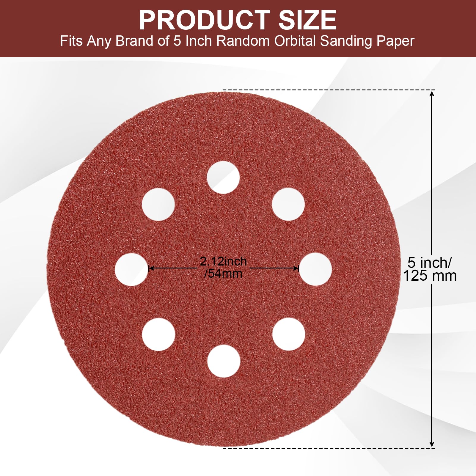VFINE 100 PCS 5 Inch Sanding Disc 80 Grit, 8 Hole Sandpaper Hook and Loop Sanding Pads Round Orbital Sandpaper for Random Orbital Sander