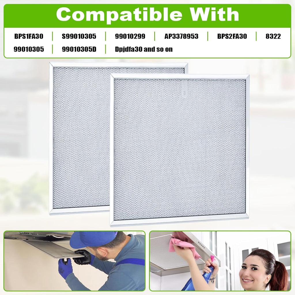 New- BPS1FA30 Range Hood Replacement Filter Compatibe with Nu-tone A-llure QS1 and WS1, 99010299 Grease Filter for Range kitchen Hood, 11-3/4" x 14-1/4" x 3/8" Aluminum 30"- 2 Pack