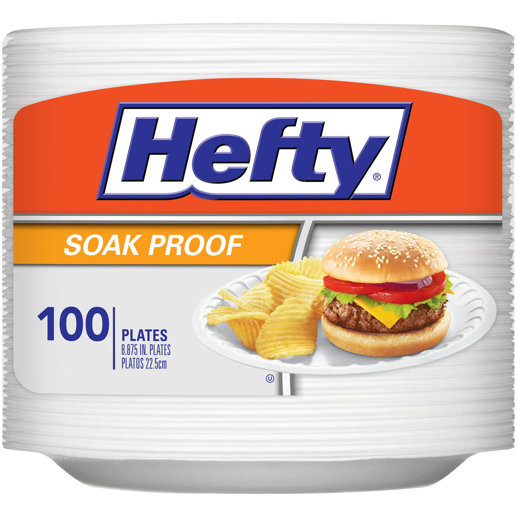 Hefty Everyday Soak-Proof Foam Plates, White, 8.875 Inch, 100 Count