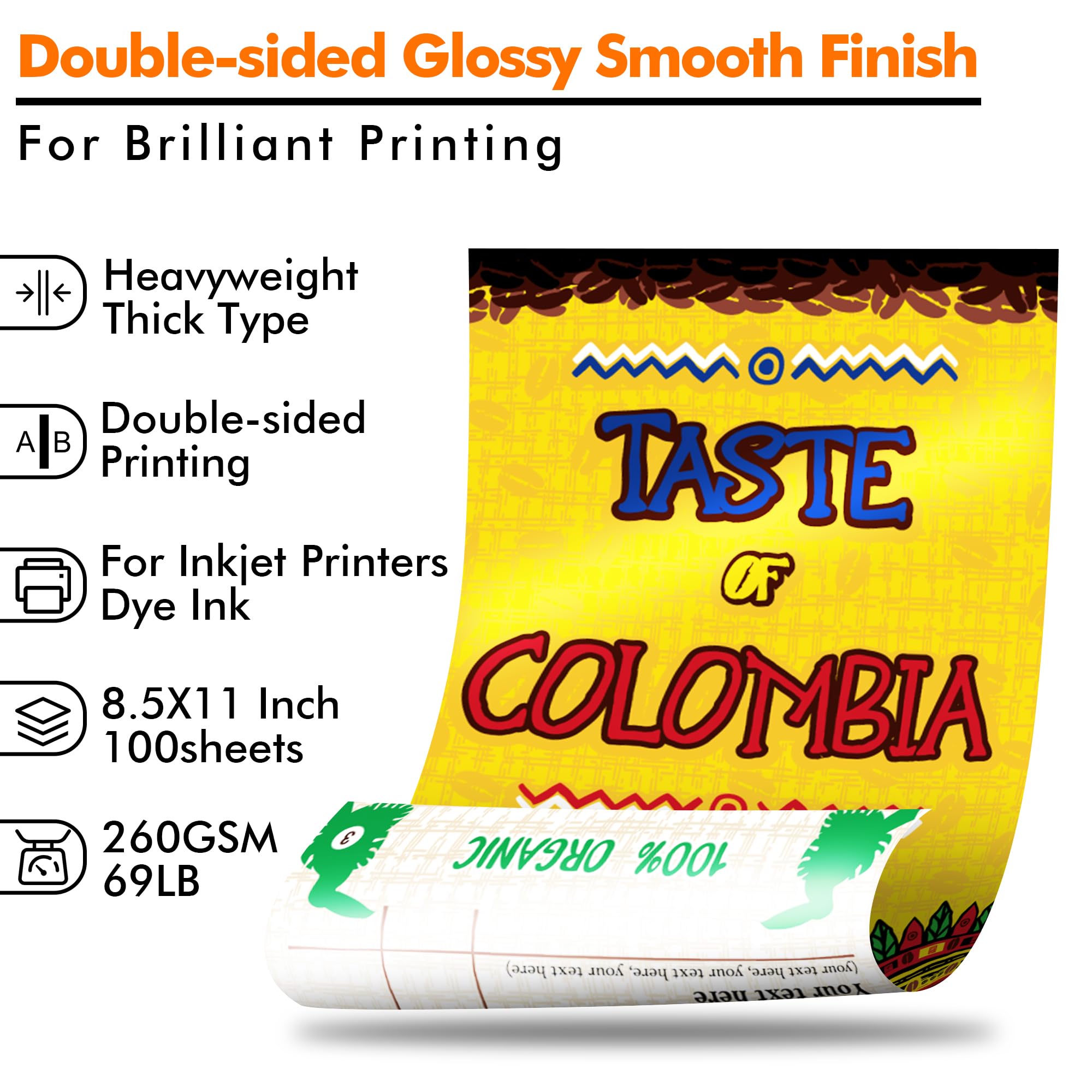 Koala Thick Photo Paper 8.5x11 Inches Heavyweight Double Sided High Glossy 100 Sheets 260gsm only Compatible with Inkjet Printer