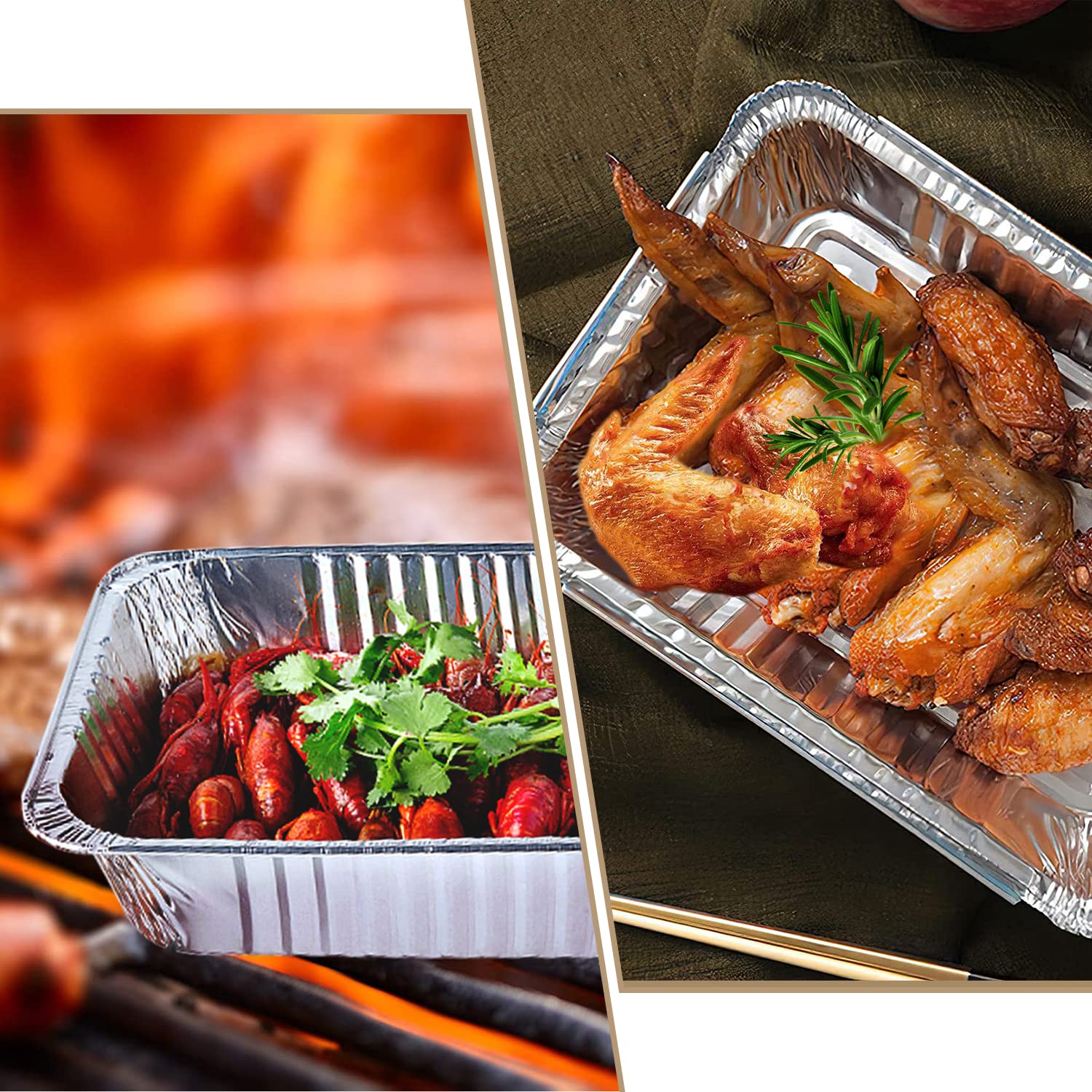 Aluminum Pans Disposable Food Containers with Lids - 50 Containers and 50 Lids - 2 LB Heavy Duty Tin Foil Pans for Cooking, Baking, Meal Prep, Takeout - 8.5"×6"×2" (50 Pack)