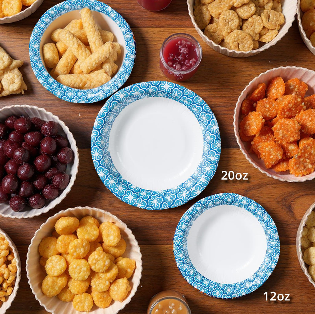 Paper Bowls, 355 ml, 150-Count, Microwave-Safe, Soak-Proof, Disposable Bowls with Plum Blossom Harmony Design, Great for Soup, Salad, Snacks, and Meals