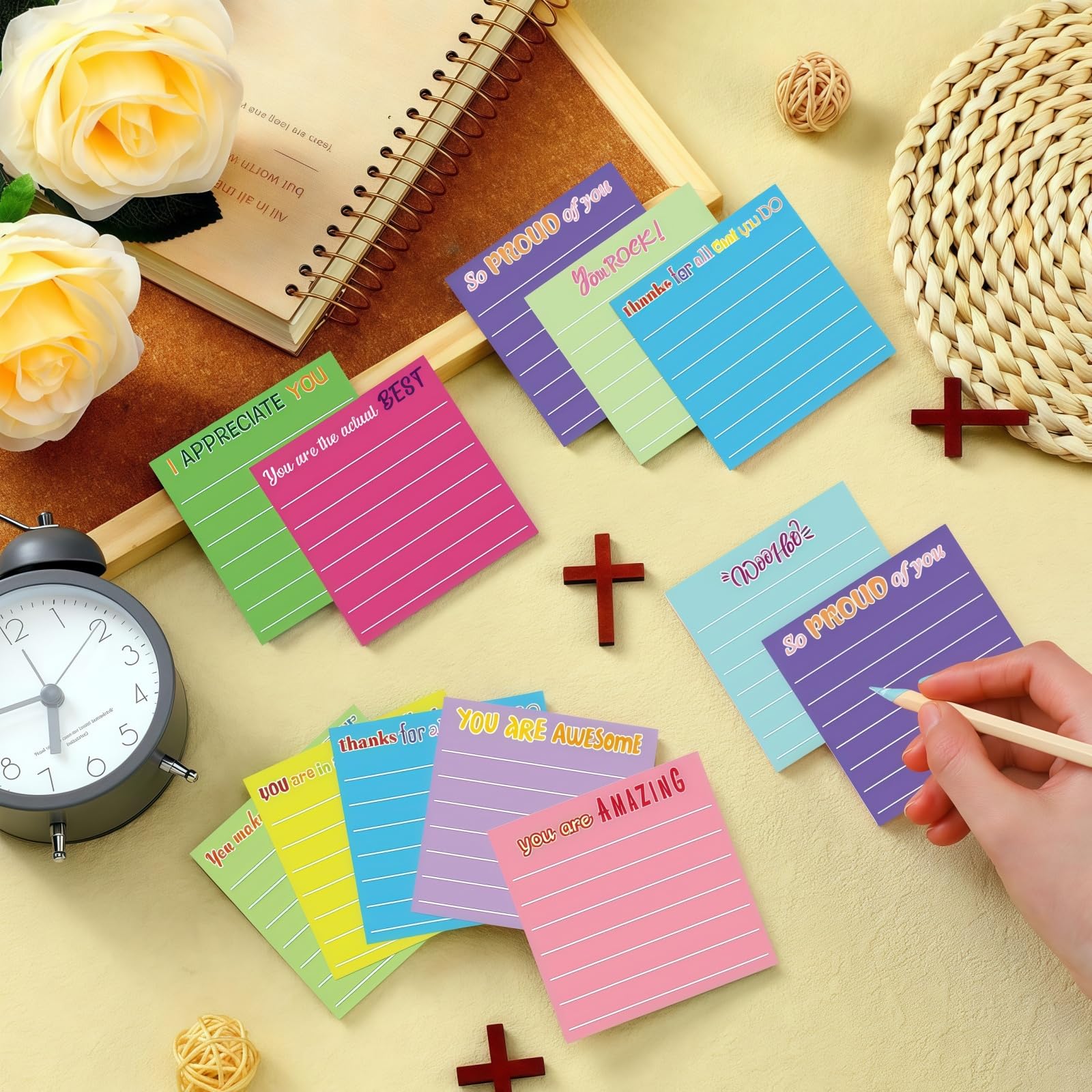 Wonninek 24 Pcs Employee Appreciation Sticky Notes 3'' x 3'' Motivational Self-Stick Memo Note Pads Appreciation Gifts Sticky Memo Pad for Coworker Nurse Office Teacher Friends Colleagues Partners