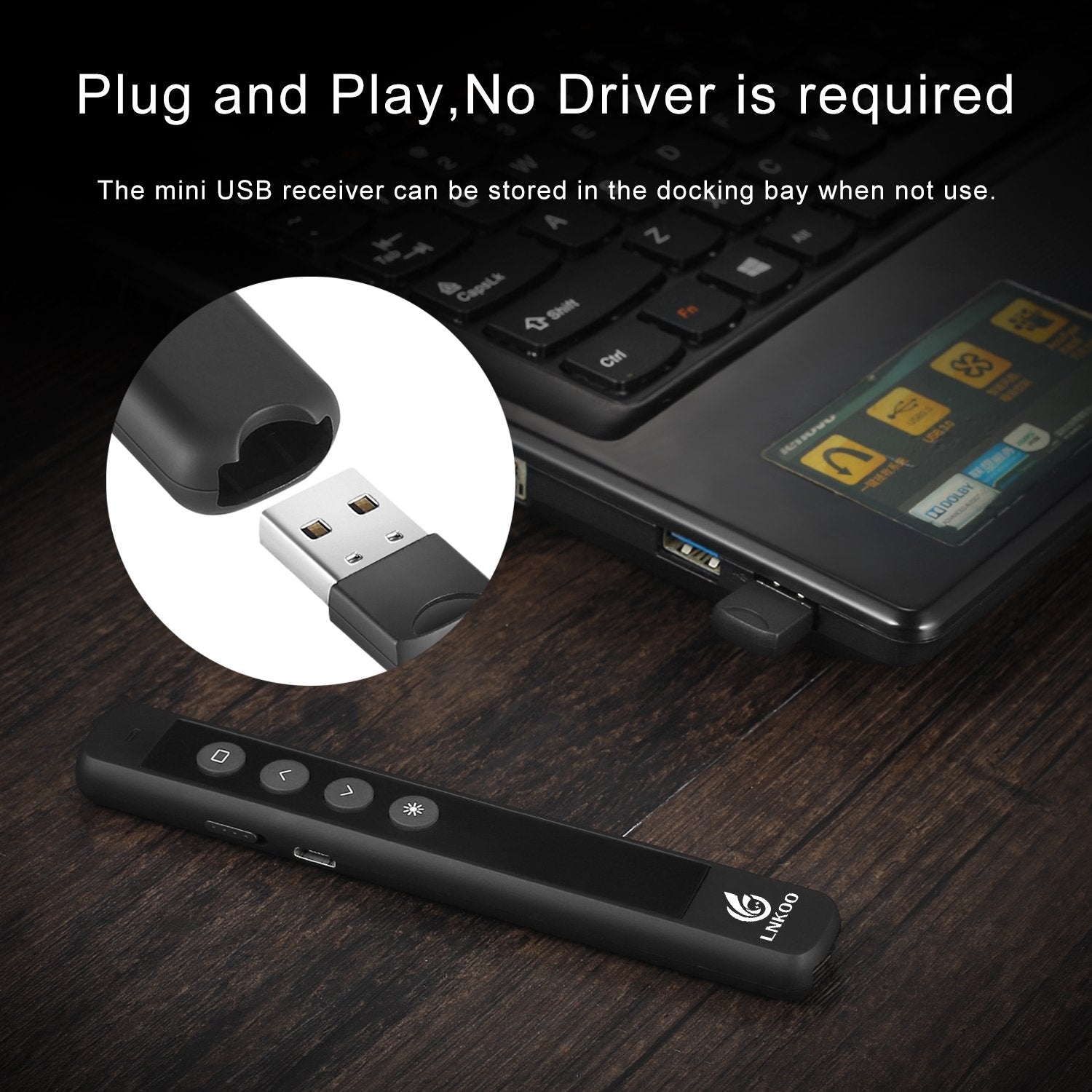 LNKOO Presentation Remote, RF 2.4GHz Wireless Presenter PowerPoint PPT Clicker Slides Advancer Remote Control Rechargeable Presenter Support Hyperlink