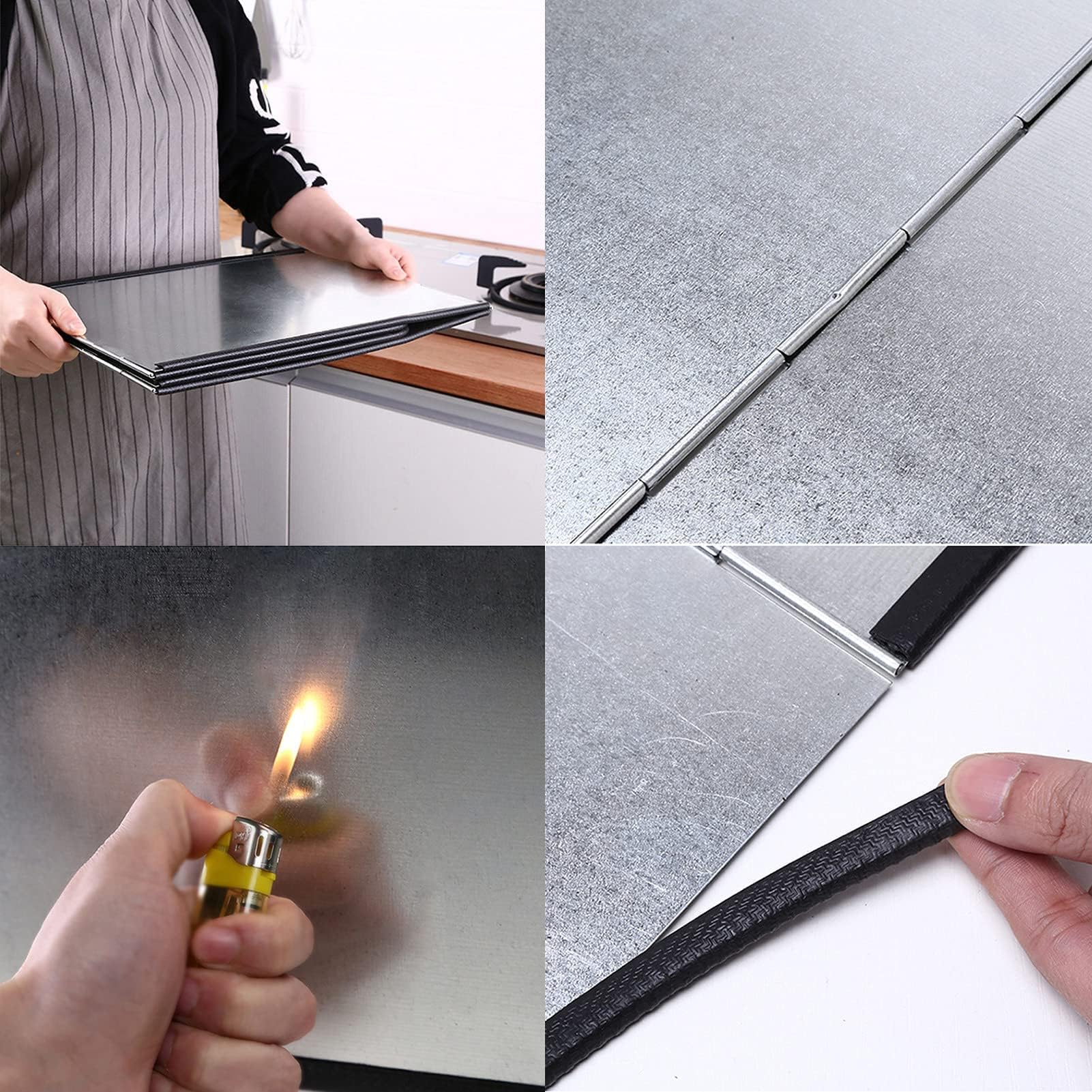 Nonstick 3 Sided Splatter Guard Grease Splatter Screen Splash Guard Stainless Steel Backsplash Protector Stove Side Guards Folding Kitchen Oil Baffle for Stove Top Frying Pan Height 40cm