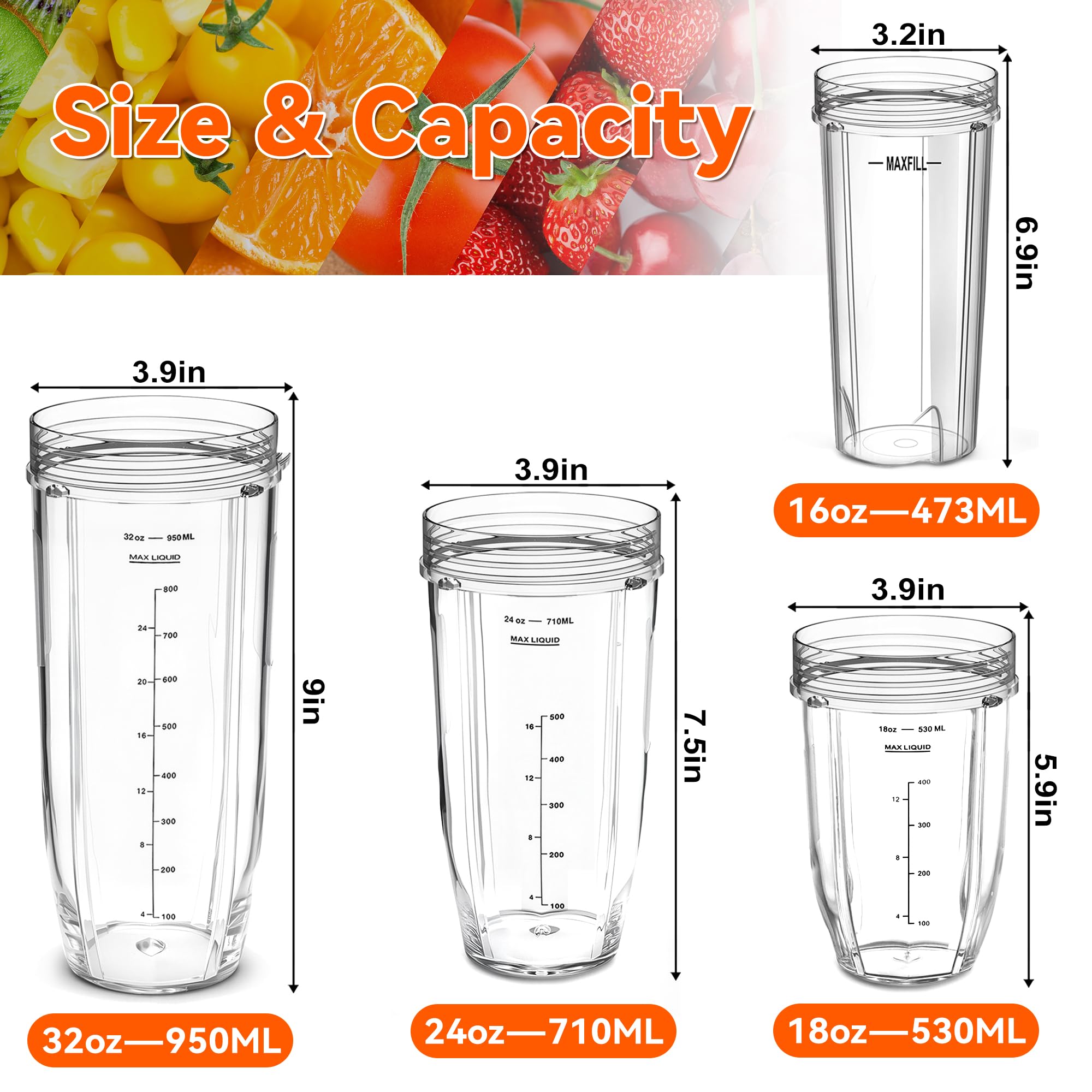 2Pcs Replacement 24oz Blender Cup with Sip Seal Lid for Nutri Ninja BL450 BL456 BL480 BL482 BL640 BL642 BL682 BN400 BN750 BN800 NN100 Foodi SS101 SS151 SS351 SS401 SS400 Ninja Auto IQ Series Blender