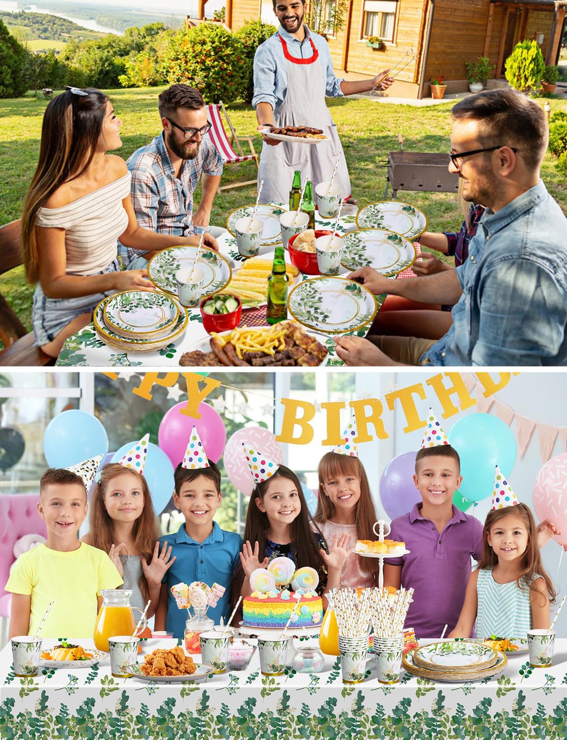 Nkaiso Paper Plates Napkins Cups Set, 121Pcs Sage Green Party Tableware, Birthday Paper Plates Cups Napkins Straws Tableware Set for Party Supplies Wedding Party Decoration -24 Guests