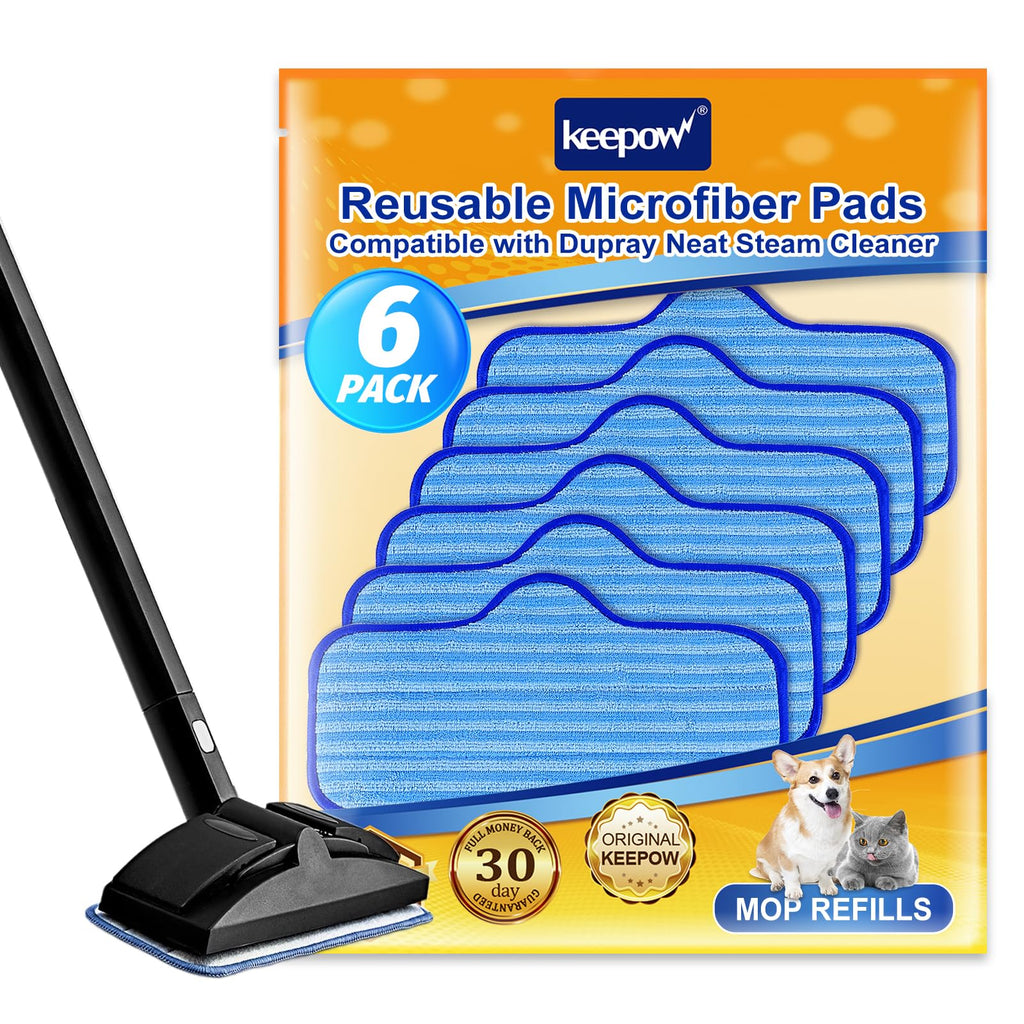 KEEPOW Steam Mop Pads for Dupray Neat, Washable and Reusable Compatible with ScrubWiz Steam Mop with Detachable Handheld Steam Cleaner, Replacement Accessories for LABIGO 10-in-1 Steam Mop, 6 Packs