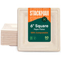 100% Compostable Square Paper Plates [6" x 6", Pack of 50] Elegant Premium Disposable Plates, Natural Unbleached Bagasse, Eco-Friendly, Made from Sugarcane Fibers, 6" Biodegradable Plate