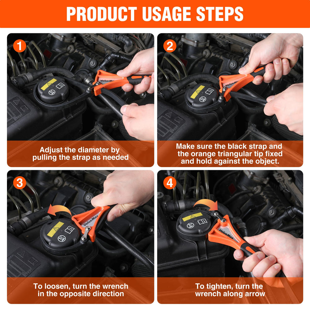 ValueMax 2-Piece Strap Wrench Set, Adjustable Wrench with Max Diameter 4" (Small) and 6"(Large), Oil Filter Wrench Set, Jar Opener, Shower Head Wrench, Water Filter Wrench, Orange