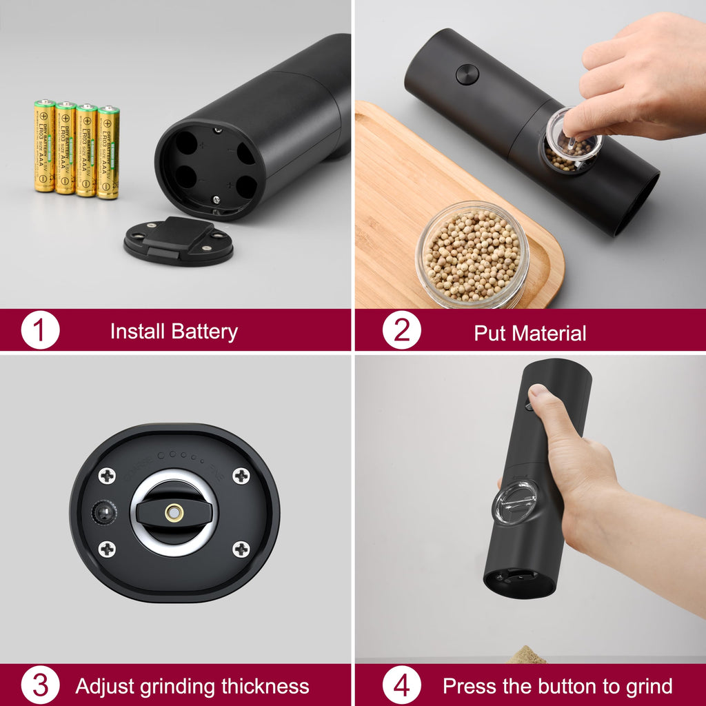 IDEALDEPOT Automatic Salt and Pepper Grinder Set, Battery Operated Adjustable Coarseness with LED Light,