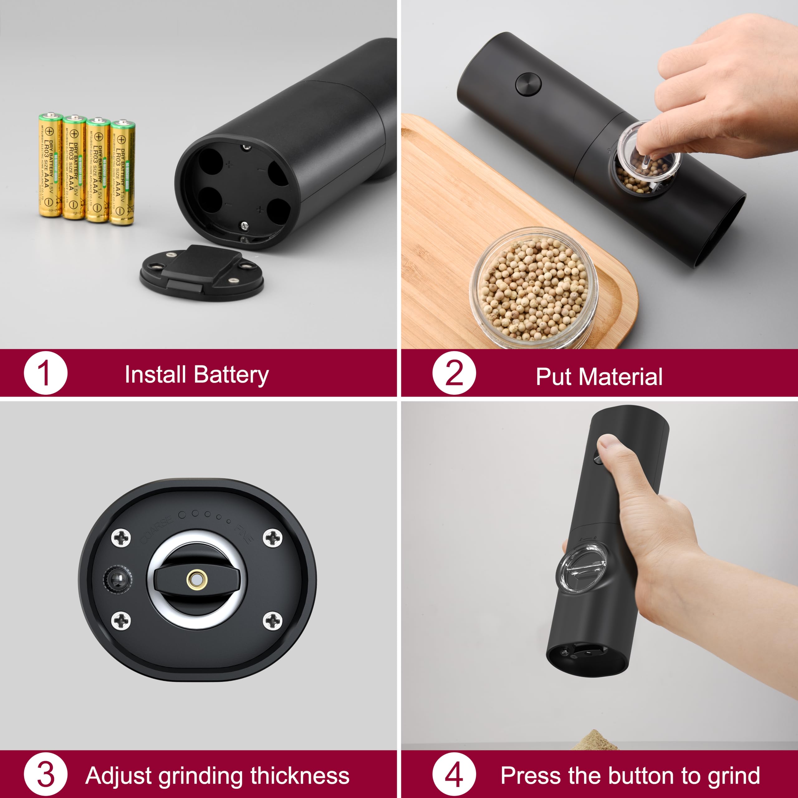 IDEALDEPOT Automatic Salt and Pepper Grinder Set, Battery Operated Adjustable Coarseness with LED Light,